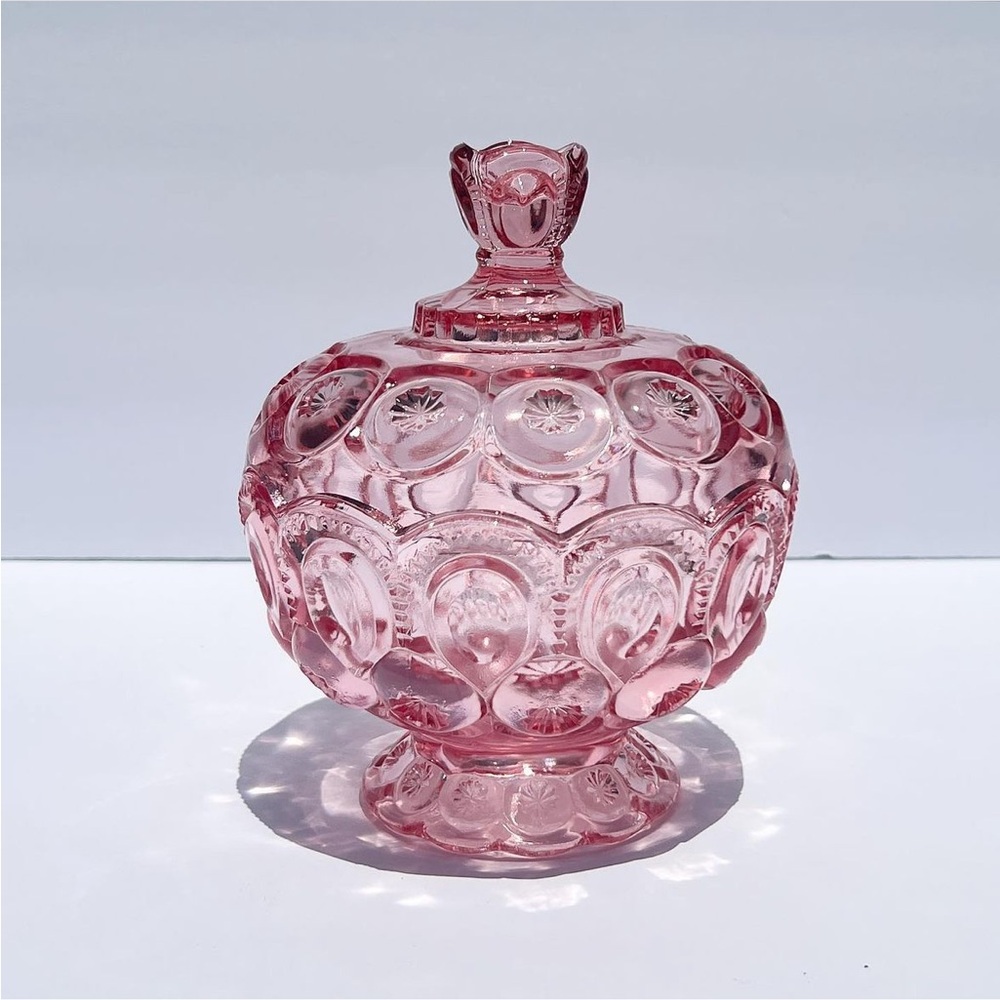RARE Vintage Weishar Moon and Stars Pink Glass Candy Dish Compote
